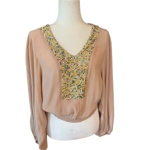 Maeve by Anthropologie Kristie Sequined Peasant Blouse Size Small